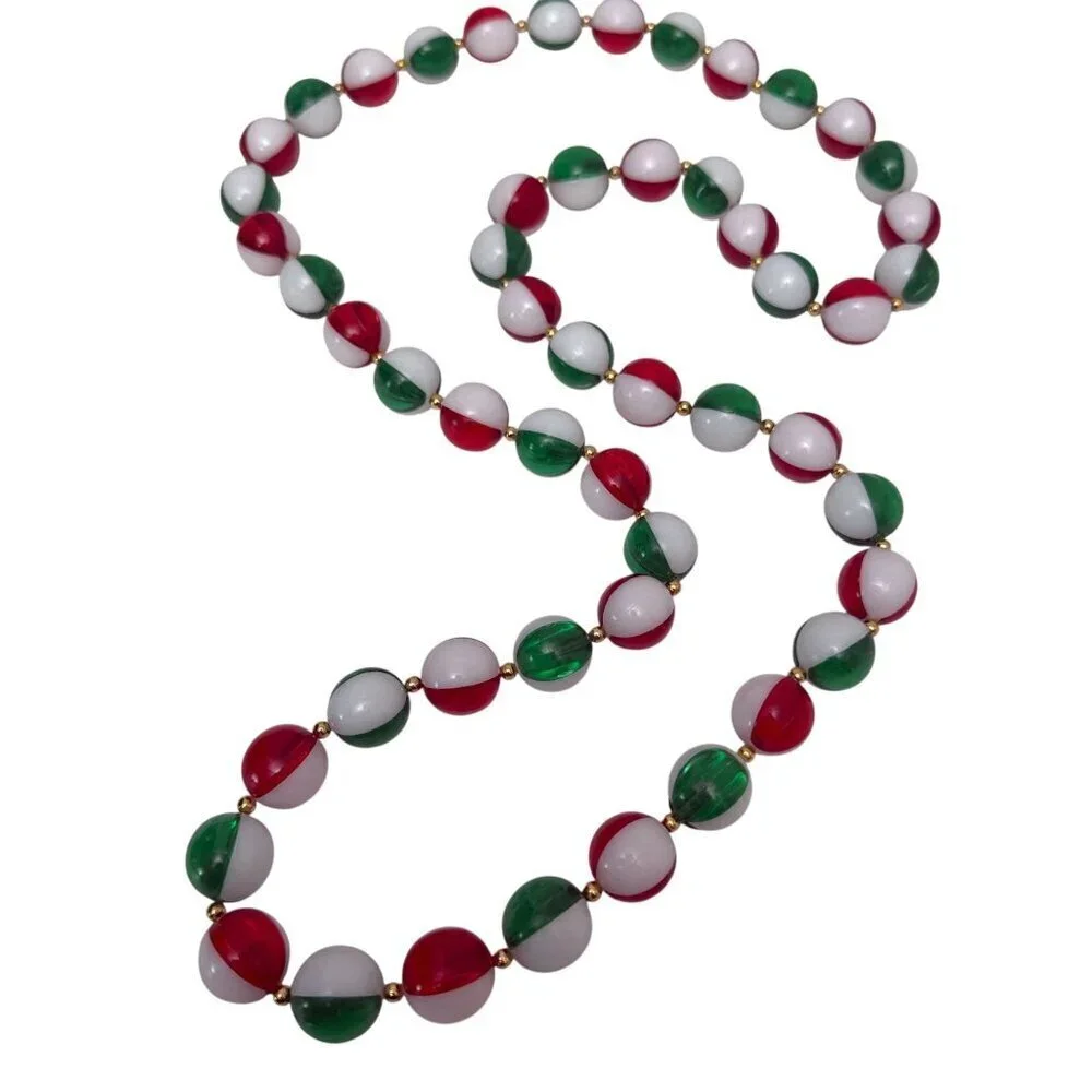 Christmas Garland Beaded Loops Red Green White Beads Set of 3